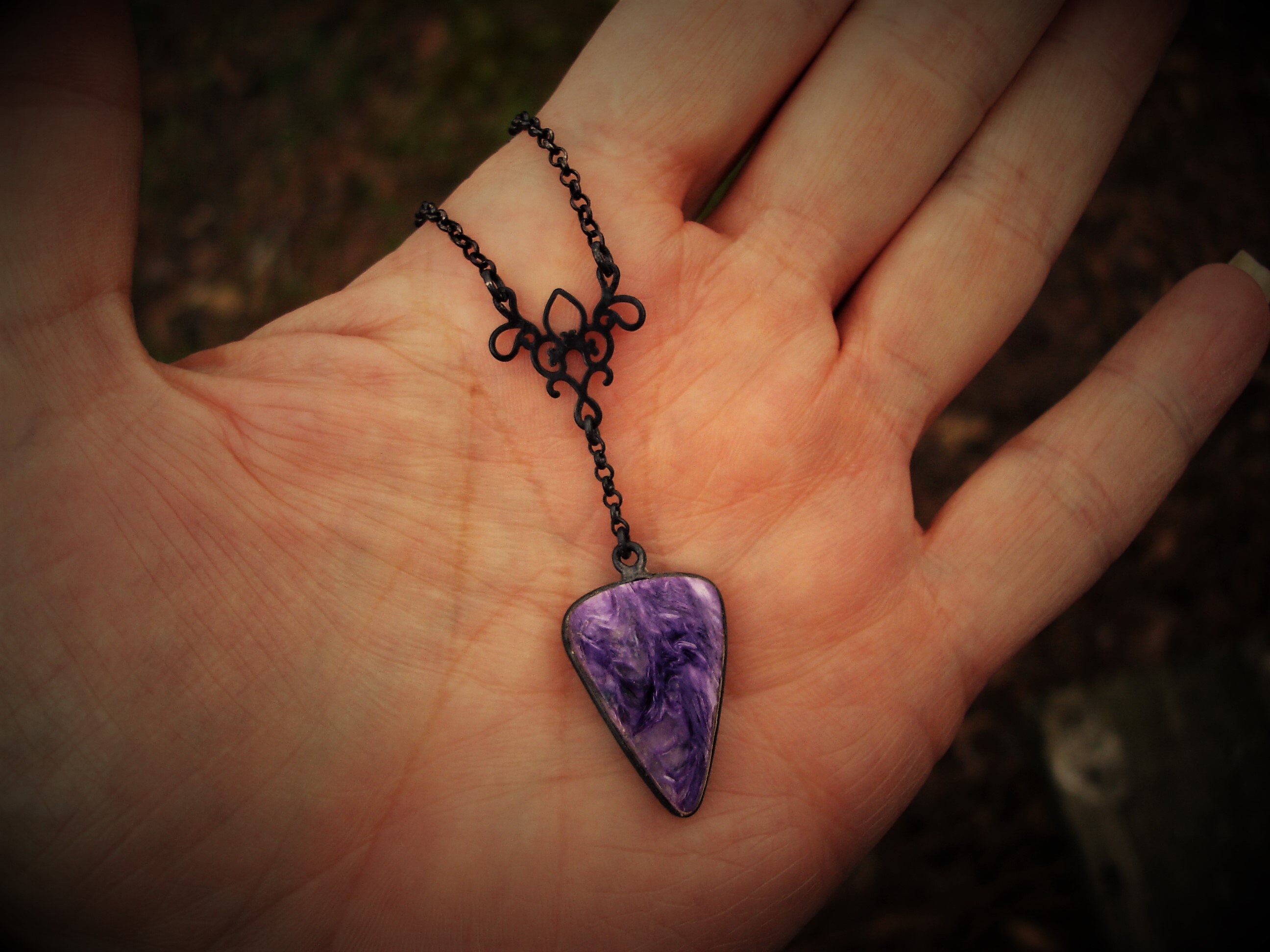 Purple Charoite Necklace, Oxidized Sterling 925 Silver Jewelry Purple Charoite Necklace, Oxidized Sterling 925 Silver Jewelry