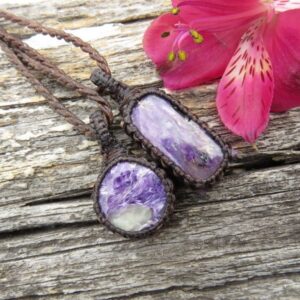 Charoite Necklace Set, Charoite Necklace, Layering Necklace, Macrame Necklace, Gift For Mom, Purple Theme, Mothers Day Gift