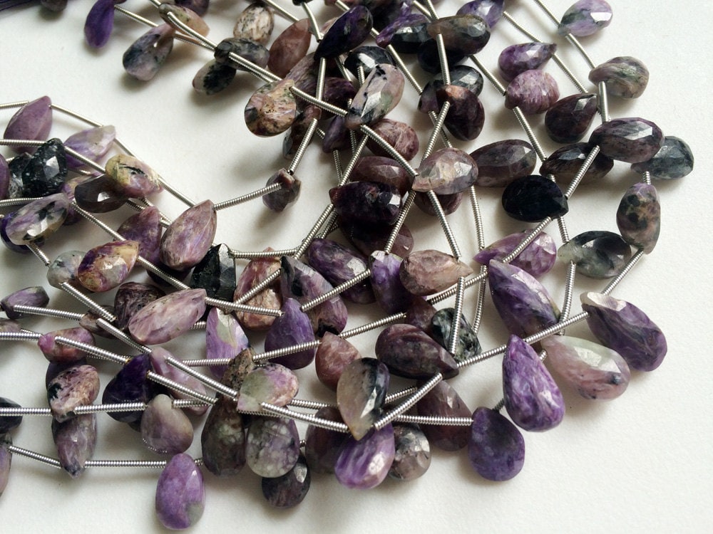 10-14mm Charoite Faceted Pear Beads, Cherolite Faceted Pear Briolettes, 12 Pcs Cherolite For Jewelry Violet, Lilac Cherolite - Aga64