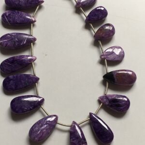 16 Pieces- Rare Charoite Smooth Pear Shape Beads, Single Strand- Briolettes Gemstone Beads For Making Jewelry Necklace, Semi-Precious Beads