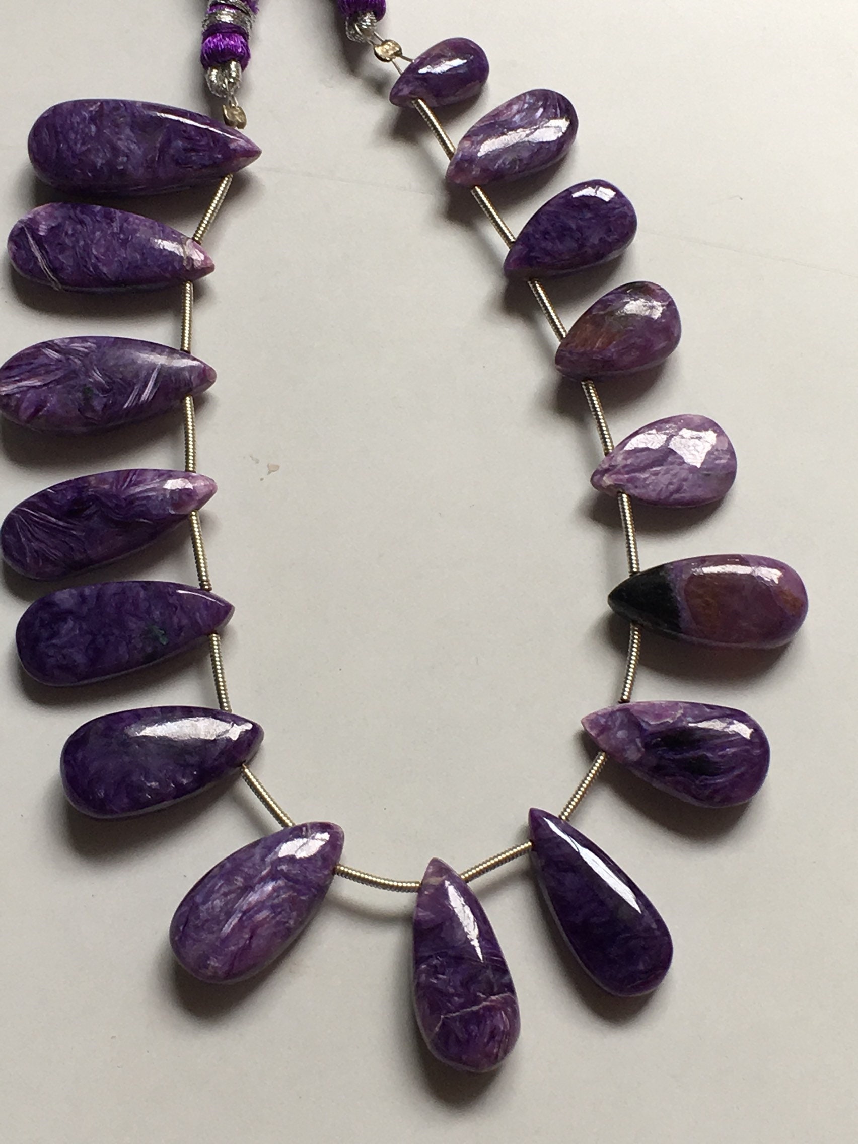 16 Pieces- Rare Charoite Smooth Pear Shape Beads, Single Strand- Briolettes Gemstone Beads For Making Jewelry Necklace, Semi-precious Beads
