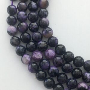 6mm Dark Russian Charoite Gemstone Beads. 15" Strand Of High Quality Beads, About 62 Beads Per Strand. Mixed Purples With Black And White.