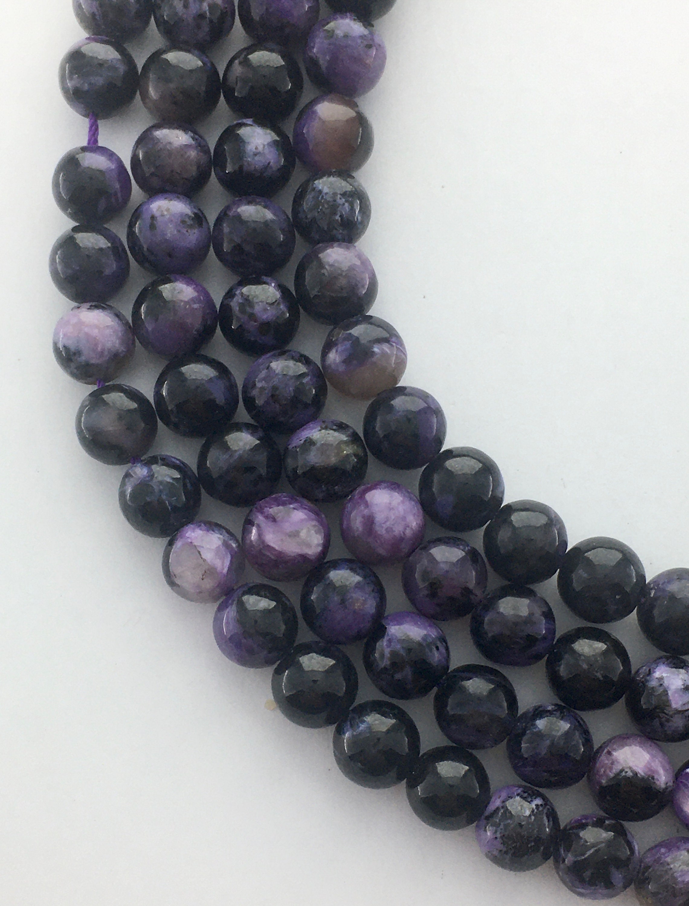 6mm Dark Russian Charoite Gemstone Beads. 15" Strand Of High Quality Beads, About 62 Beads Per Strand. Mixed Purples With Black And White.