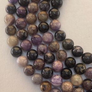 6mm Russian Charoite Gemstone Beads. 15" Strand Of High Quality Beads, About 62 Beads Per Strand. Mixed Purples With Black And White.