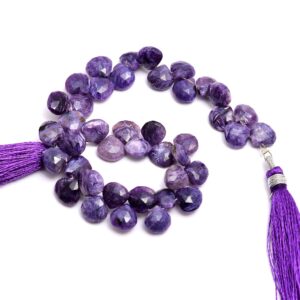 Aaa+ Charoite Gemstone 8mm-9mm Faceted Heart Briolette Beads | 7inch Strand | Purple Charoite Semi Precious Gemstone Loose Briolettes