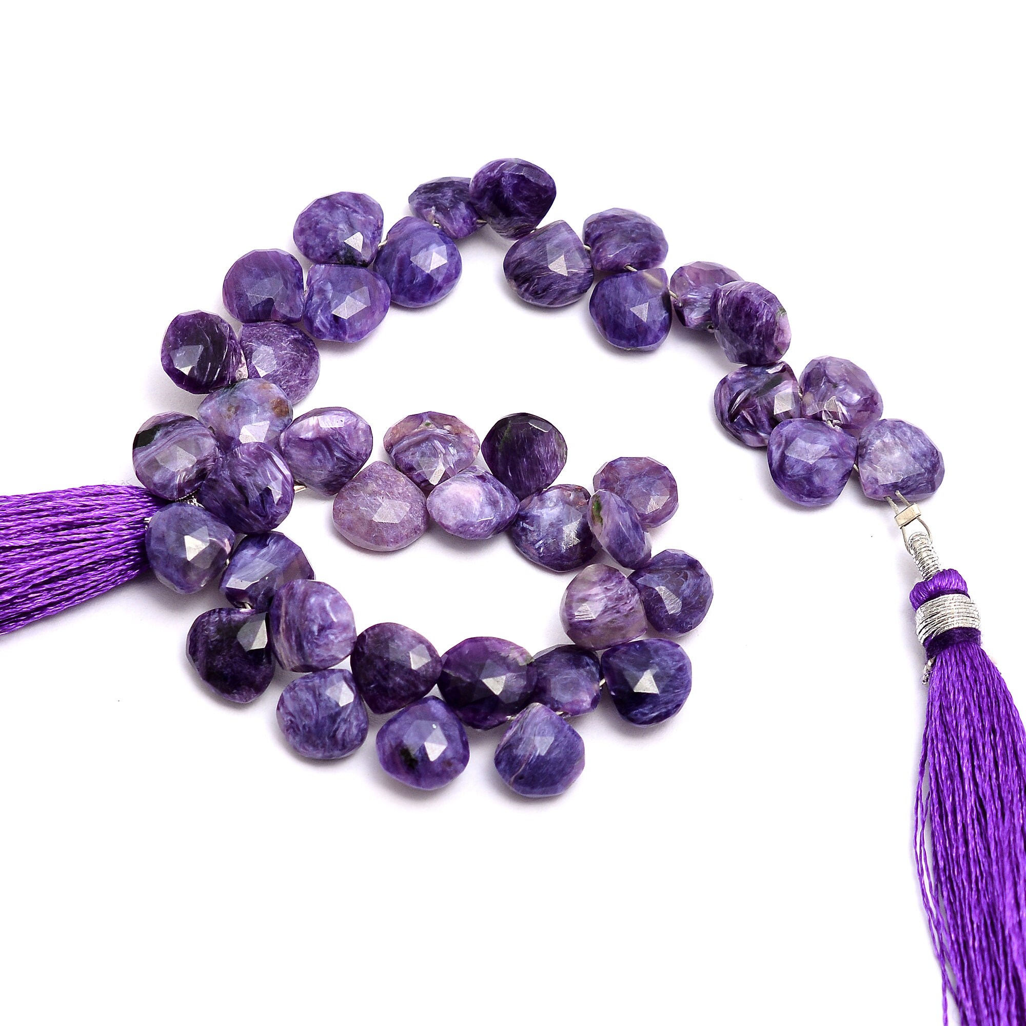 Aaa+ Charoite Gemstone 8mm-9mm Faceted Heart Briolette Beads | 7inch Strand | Purple Charoite Semi Precious Gemstone Loose Briolettes