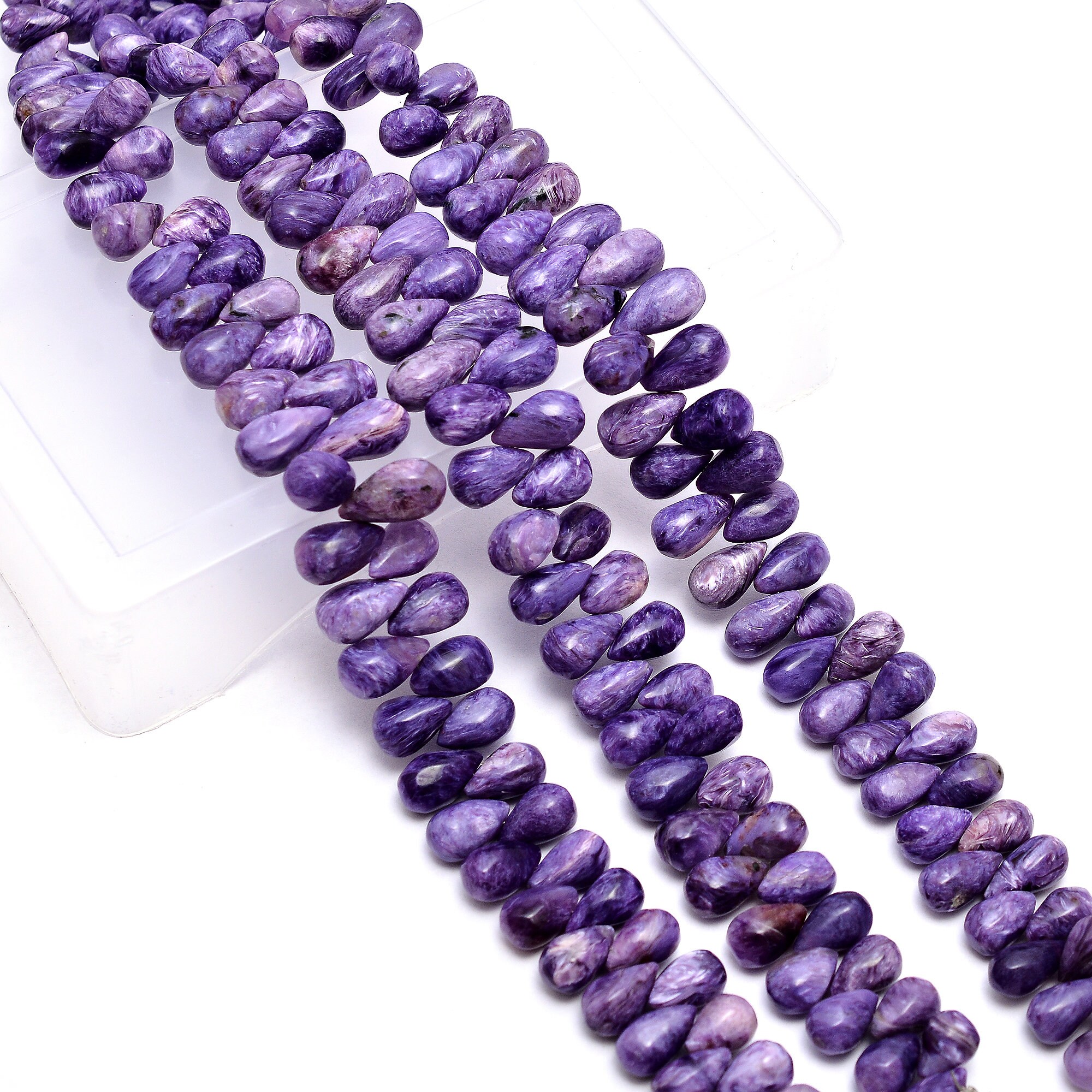 Aaa+ Russian Charoite Gemstone 6x9mm-7x10mm Smooth Teardrop Beads | 8inch Strand | Purple Charoite Semi Precious Gemstone Smooth Drops Beads