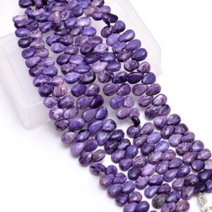 Aaa+ Russian Charoite Gemstone 7x10mm Smooth Pear Beads | 8inch Strand | Purple Charoite Semi Precious Gemstone Smooth Loose Briolettes