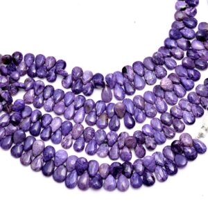Aaa+ Russian Charoite Gemstone 8x11mm-9x13mm Smooth Pear Briolette Beads, 8inch Strand