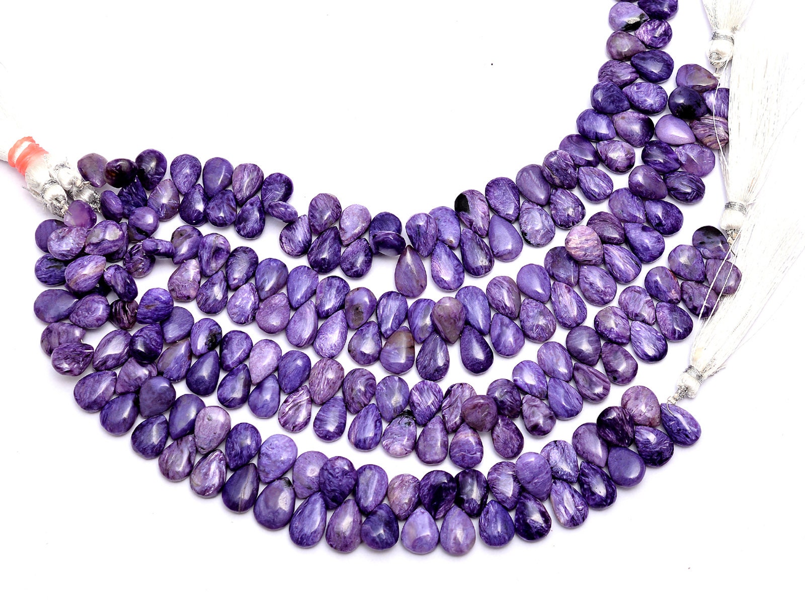 Aaa+ Russian Charoite Gemstone 8x11mm-9x13mm Smooth Pear Briolette Beads, 8inch Strand