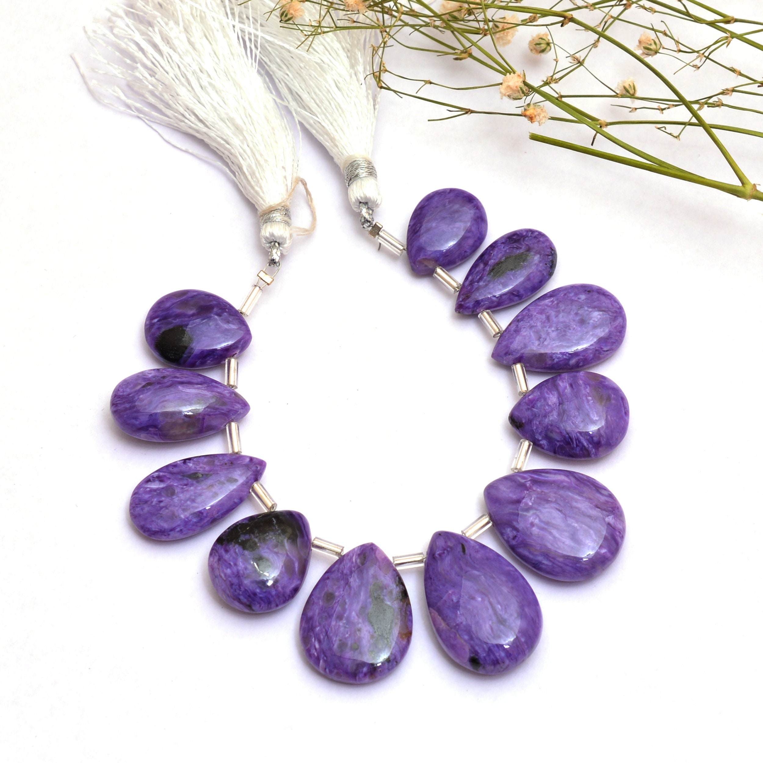 Aaa+ Russian Charoite Gemstone 15mm-22mm Smooth Pear Briolette Beads | Purple Charoite Semi Precious Gemstone Loose Briolettes | 5inch Long
