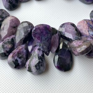 Charoite Faceted Pear Shaped Briolette Beads, 14mm To 20mm Natural Charoite Gemstone Beads Loose For Jewelry, 8 Inch Strand, Gds2276/7