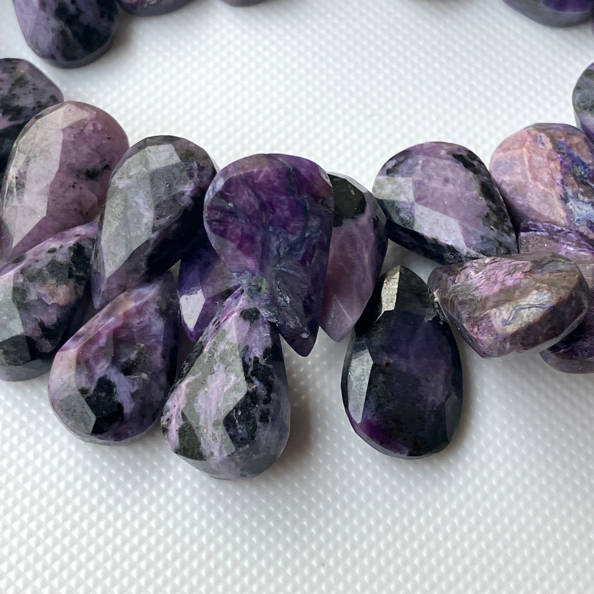 Charoite Faceted Pear Shaped Briolette Beads, 14mm To 20mm Natural Charoite Gemstone Beads Loose For Jewelry, 8 Inch Strand, Gds2276/7 Charoite Faceted Pear Shaped Briolette Beads, 14mm To 20mm Natural Charoite Gemstone Beads Loose For Jewelry, 8 Inch Strand, Gds2276/7