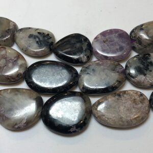 Flat Free Form Russian Charoite Gemstone Beads. Full 15" Strand Of 16x28mm Free Form Beads, Approx. 18-19 Beads Per Strand.