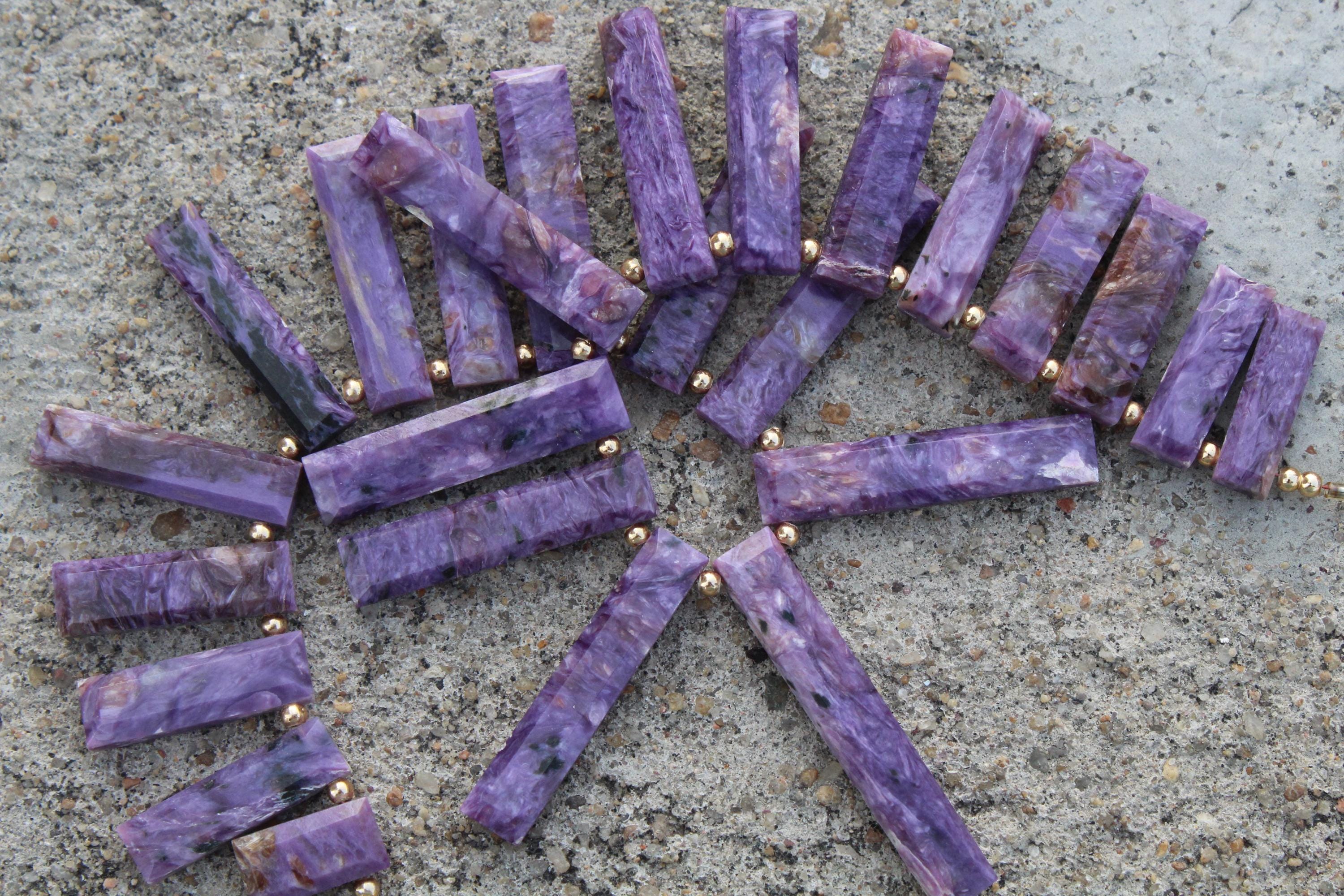 Charoite Gemstone Faceted Briolette Beads | 10-piece Rectangle | Size- 17-33 Mm | Jewelry Setting (c735) Charoite Gemstone Faceted Briolette Beads | 10-piece Rectangle | Size- 17-33 Mm | Jewelry Setting (c735)