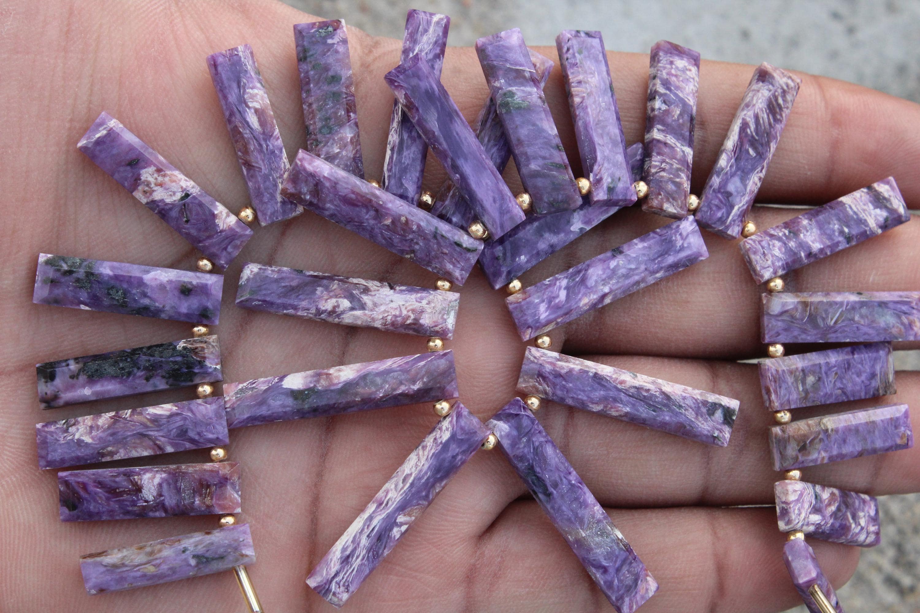 Charoite Gemstone Faceted Briolette Beads | 10-piece Rectangle | Size- 17-33 Mm | Jewelry Setting (c735)
