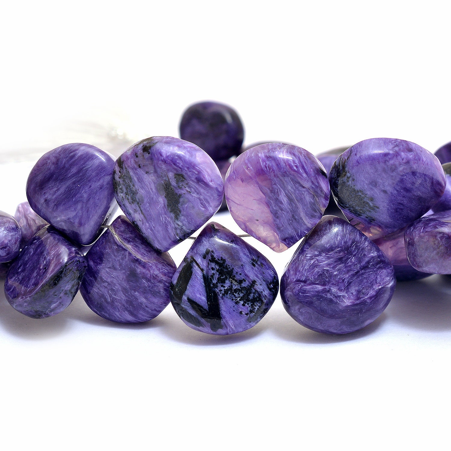 Charoite Gemstone Smooth Heart Briolettes | 13mm-15mm Beads 8inch Strand | Purple Charoite Semi Precious Gemstone Beads For Jewelry Making