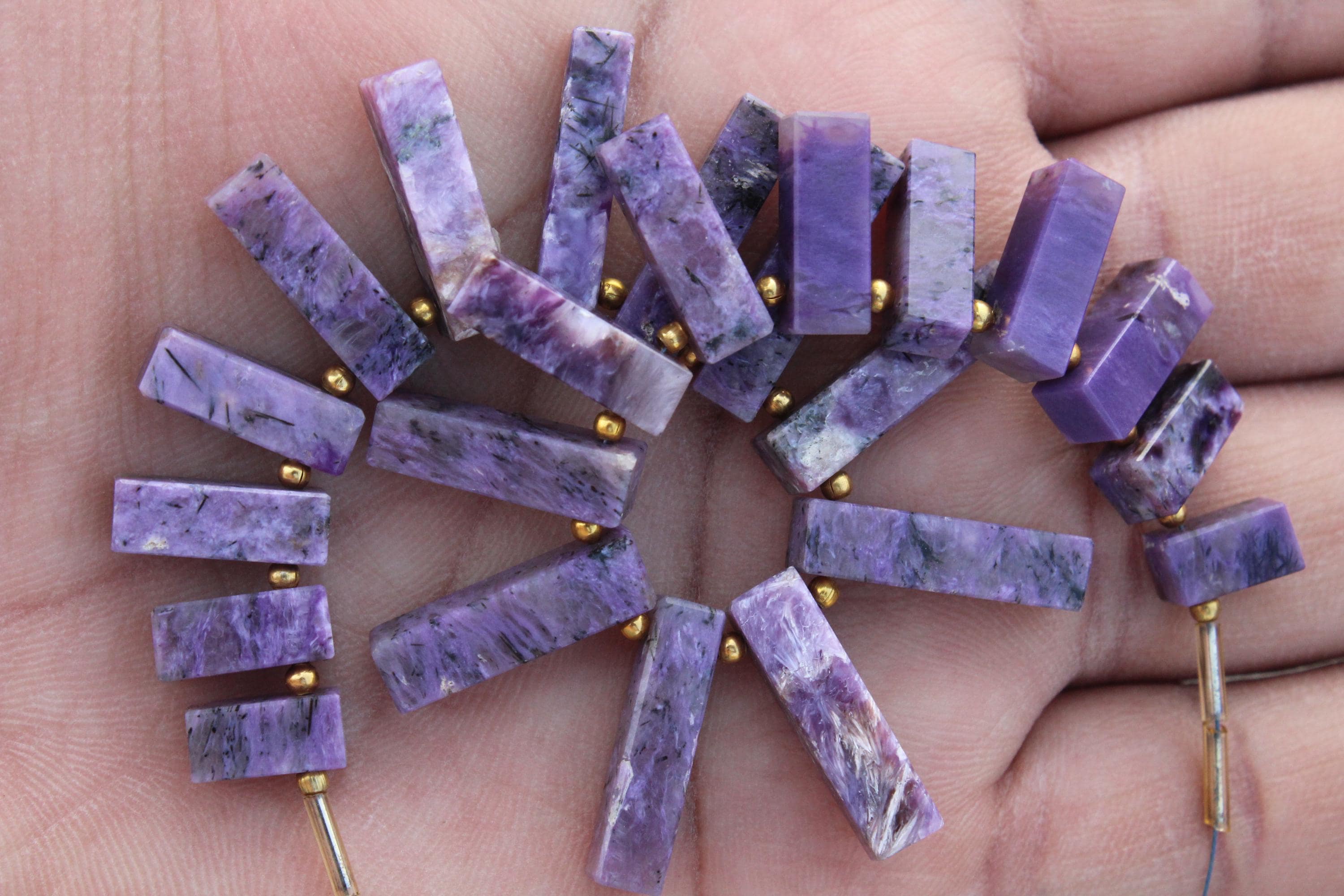 Charoite Gemstone Smooth Briolette Beads | 10-piece Cuboid | Size- 9-20 Mm | Jewelry Setting (c734)