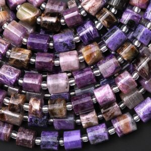 Genuine Natural Russian Purple Charoite Beads Geometric Short Cylinder Tube Barrel Drum 15.5" Strand