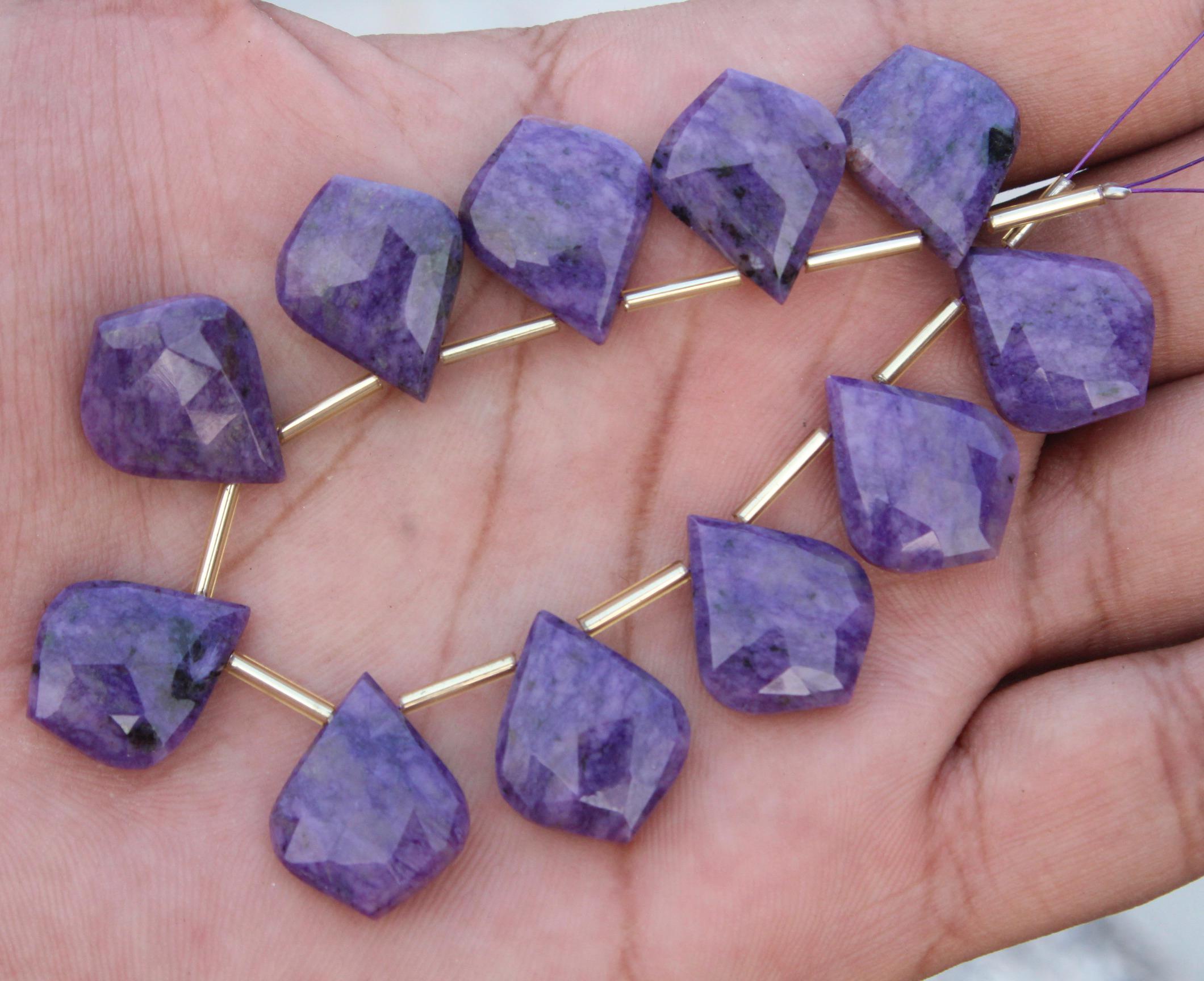 Natural Cherolite Gemstone Faceted Briolette Beads I Leaf-shaped 11 Pieces Beads I Size- 15x19 Mm App. Jewelry Setting I Gems Sale [0128]