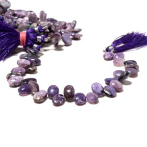 Charoite Oval Shaped Top Side Drilled Briolette Beads, 9-10mm/12-15mm Blue Charoite Smooth Oval Gemstone Beads, 8 Inch Strand, Gds2233
