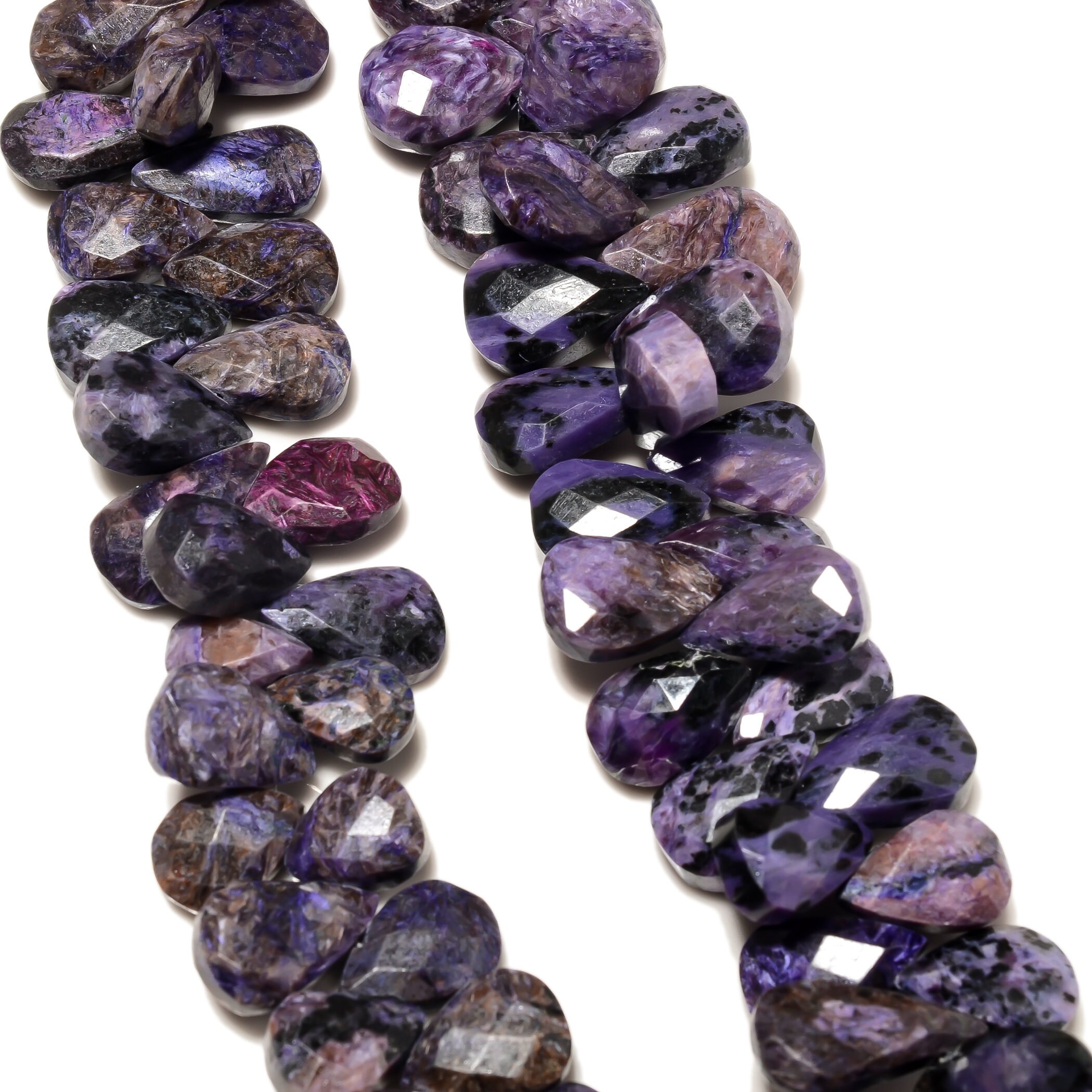 Charoite Pear Shaped Faceted Briolette Beads, 12mm To 18mm Purple Charoite Gemstone Beads, 8 Inch Strand, Gds2234