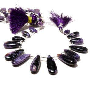 Charoite Pear Shaped Smooth Briolette Beads, 11-14mm/12-21mm/14-22mm/11-32mm Blue Charoite Smooth Gemstone Beads, 7.5 Inch Strand, Gds2230