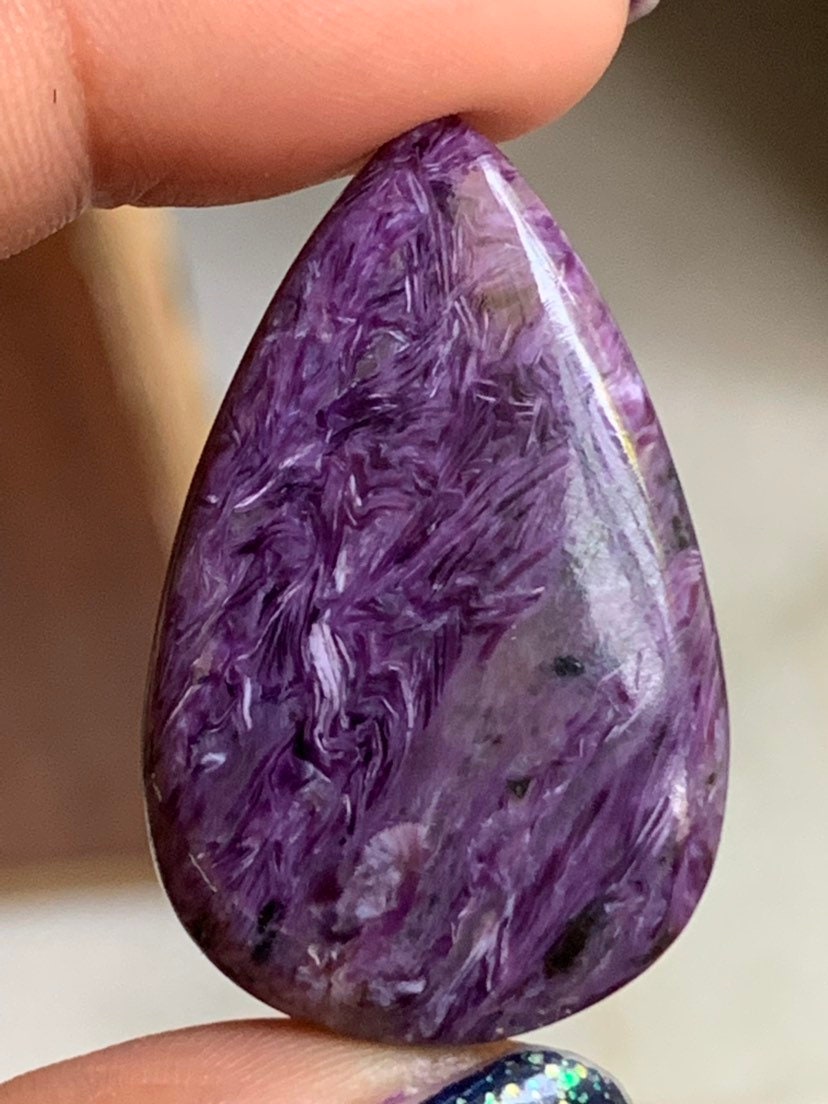 Top Quality Charoite Pear Flat Back Cabochon, Size 21/36 Mm Natural Charoite Gemstone Cabochon Finest Quality Drop Shape Beads For Jewelry