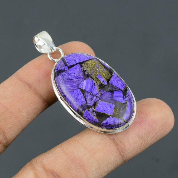 Copper Charoite 925 Sterling Silver Pendant - Handmade Gemstone Jewelry