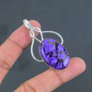Copper Charoite Pendant: Handmade 925 Sterling Silver Gemstone Jewelry
