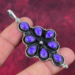Dainty Charoite Gemstone Silver Pendant Amazing Handmade Pendant 925 Sterling Silver Pendant Jewelry Latest Silver Pendant Party Wear Gift