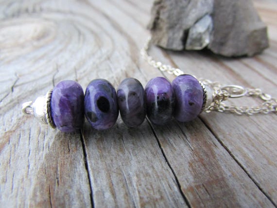 Charoite Pendant, Dark Purple Stone Necklace, Stack Pendant