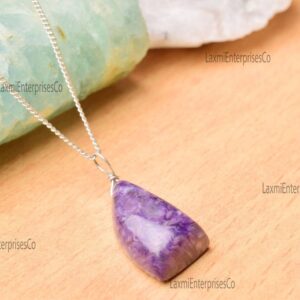 Designer Charoite Pendant In 925 Sterling Silver, Gemstone Necklace, Artisan Pendant, Silver Jewelry, Silver Wire, Dainty Pendant, Gift Her