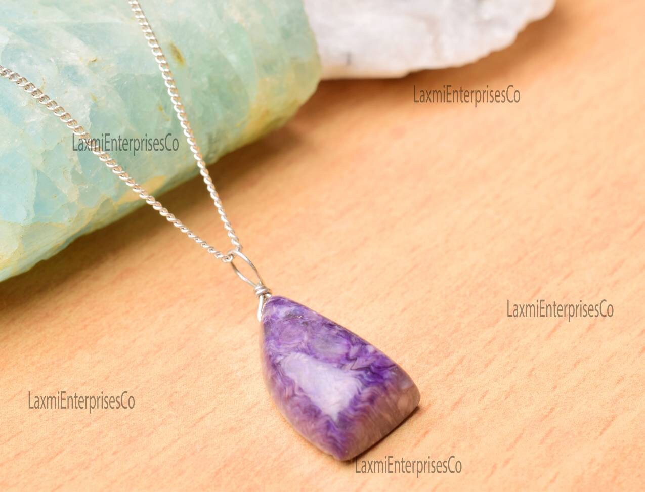 Designer Charoite Pendant In 925 Sterling Silver, Gemstone Necklace, Artisan Pendant, Silver Jewelry, Silver Wire, Dainty Pendant, Gift Her