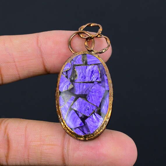 Electroformed Copper Charoite Pendant: Handmade Gemstone Jewelry