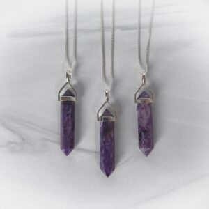 Charoite Gemstone Necklace Sterling Silver • Genuine Purple Charoite • Charoite Point • Sterling Charoite Pendant • Purple Charoite Point