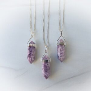 Charoite Gemstone Necklace Sterling Silver • Genuine Purple Charoite • Charoite Point • Sterling Charoite Pendant • Purple Charoite Point