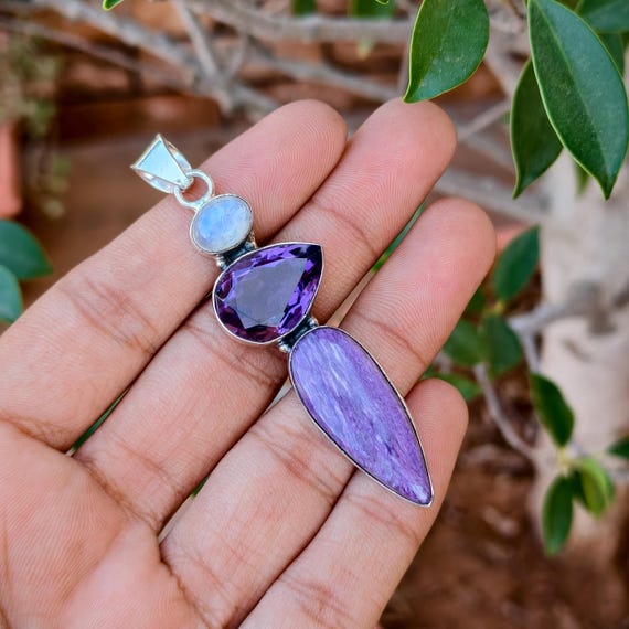 Charoite Gemstone Pendent, 925 Sterling Silver, Unisex Jewelry, Women Pendant, Christmas Gift