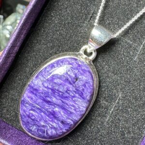 Genuine Charoite Pendant , Charoite Necklace , Gemstone Necklace , 925 Sterling