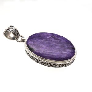 Charoite Pendant great Color  Ornate Setting  handmade in Bali