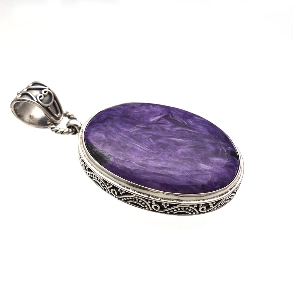 Charoite Pendant Great Color Ornate Setting Handmade In Bali