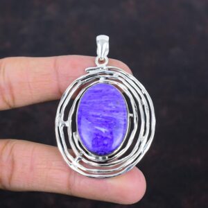 Handmade Charoite Pendant: 925 Sterling Silver Gemstone Jewelry