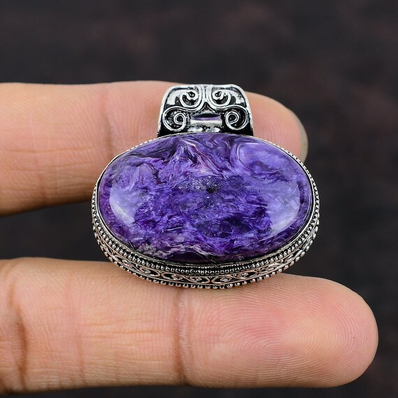 Charoite Pendant: Handmade 925 Sterling Silver Boho Jewelry Charoite Pendant: Handmade 925 Sterling Silver Boho Jewelry