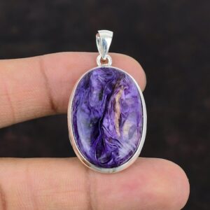 Handmade Charoite Pendant: 925 Sterling Silver Gemstone Jewelry