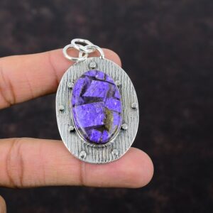 Handmade Copper Charoite Pendant: 925 Sterling Silver Gemstone Jewelry