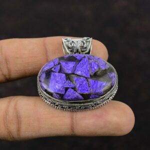 Handmade Copper Charoite Pendant: 925 Sterling Silver Gemstone Jewelry