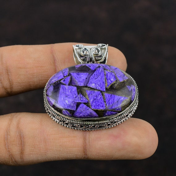 Handmade Copper Charoite Pendant: 925 Sterling Silver Gemstone Jewelry Handmade Copper Charoite Pendant: 925 Sterling Silver Gemstone Jewelry