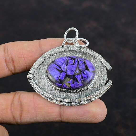 Handmade Copper Charoite Pendant: 925 Sterling Silver Gemstone Jewelry