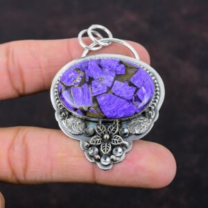 Handmade Copper Charoite Pendant: 925 Sterling Silver Gemstone Jewelry