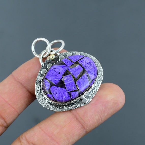 Handmade Copper Charoite Pendant: Sterling Silver Gemstone Jewelry Handmade Copper Charoite Pendant: Sterling Silver Gemstone Jewelry